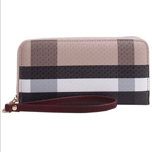 Burgundy Strap Plaid Wristlet Wallet